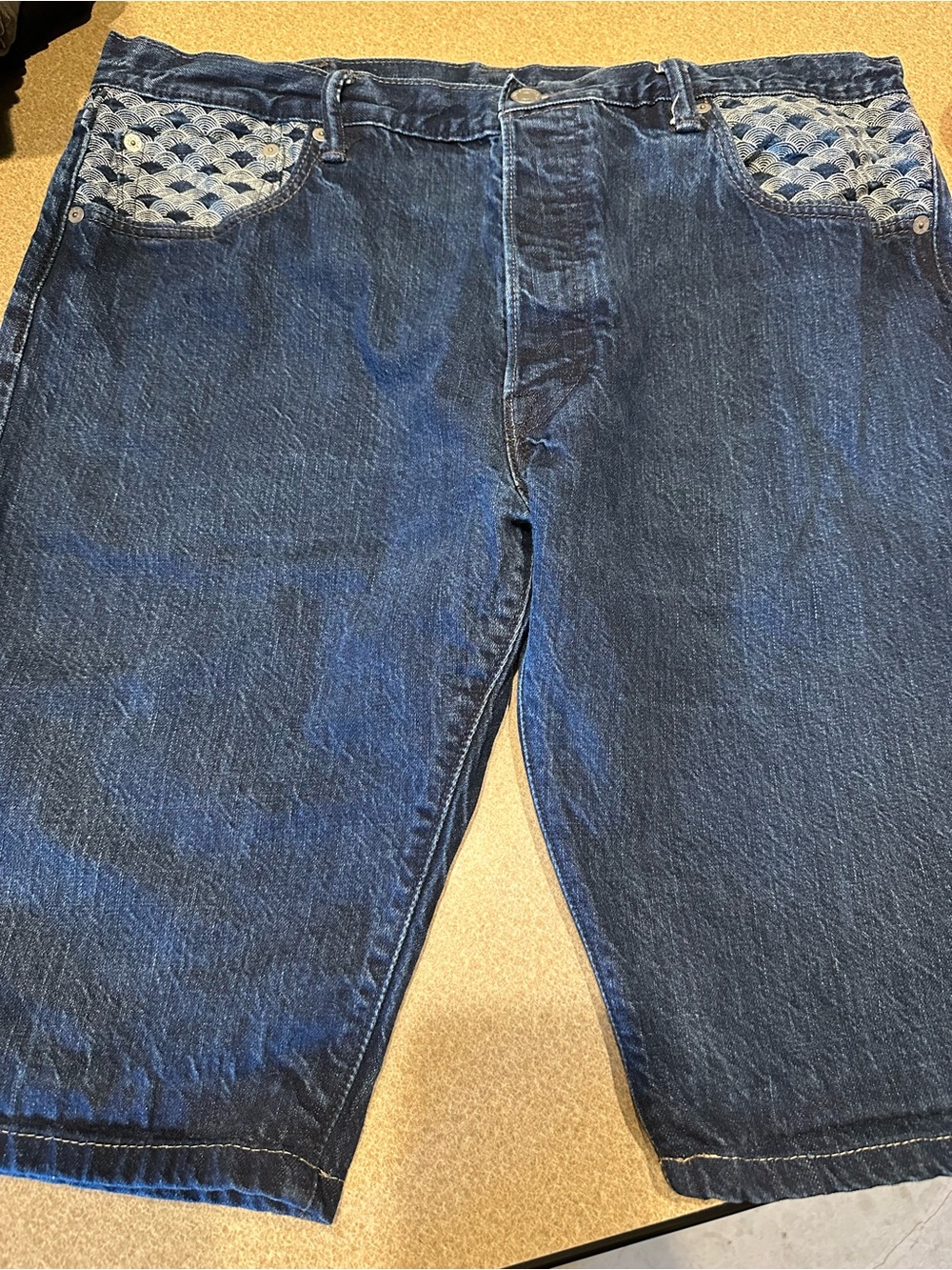 Levi's Dark Blue Denim Shorts with Patterned Pocket Trim
